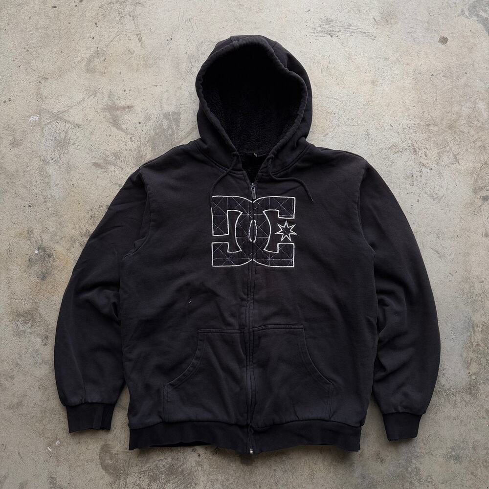Vintage Y2K DC Shoes Black Zip Up Hoodie Sherpa Lined Skater Streetwear